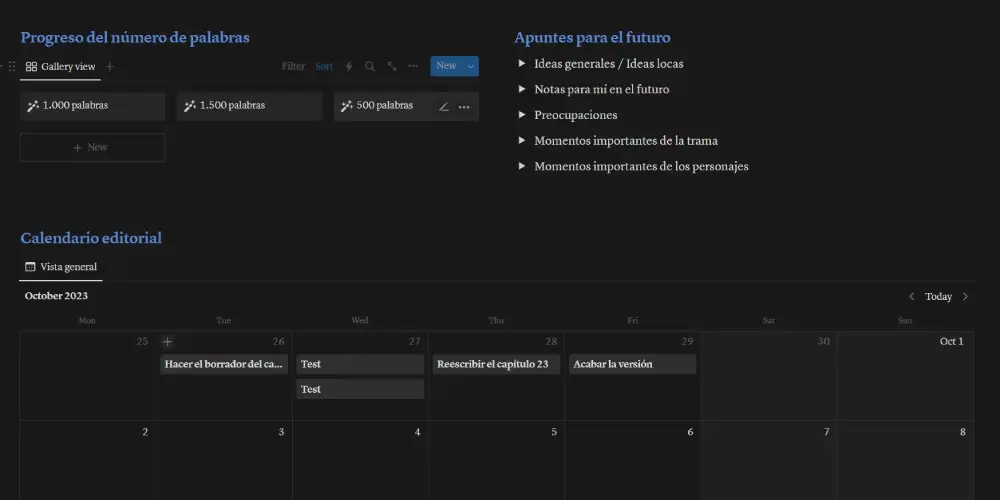 Plantilla escritores calendario