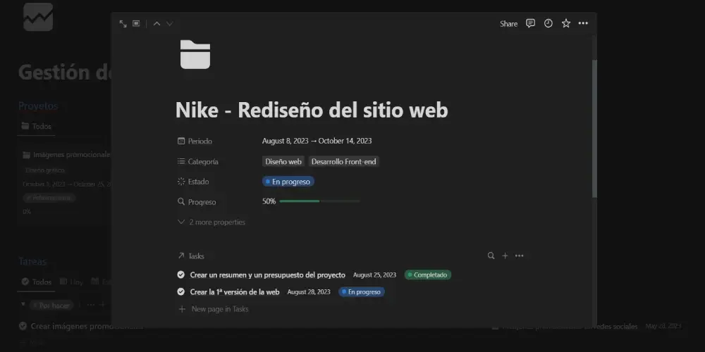 Plantilla proyectos detalles y progreso